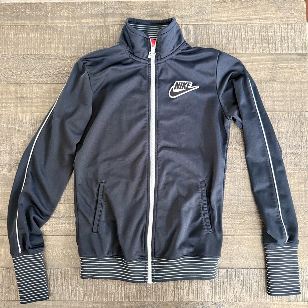 Nike Y2K Track Jacket Black Full Zip Slim Fit XS Vintage 2000s